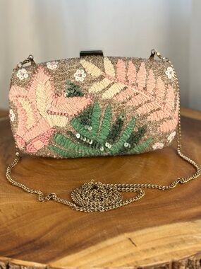 Antik Kraft Beaded Floral Box Clutch - Boho Wedding Guest Crossbody